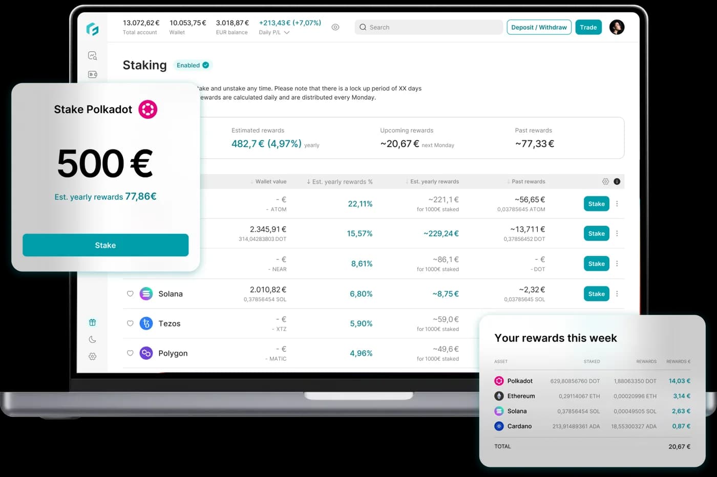Staking-Übersicht bei Finst mit Renditen je Coin
