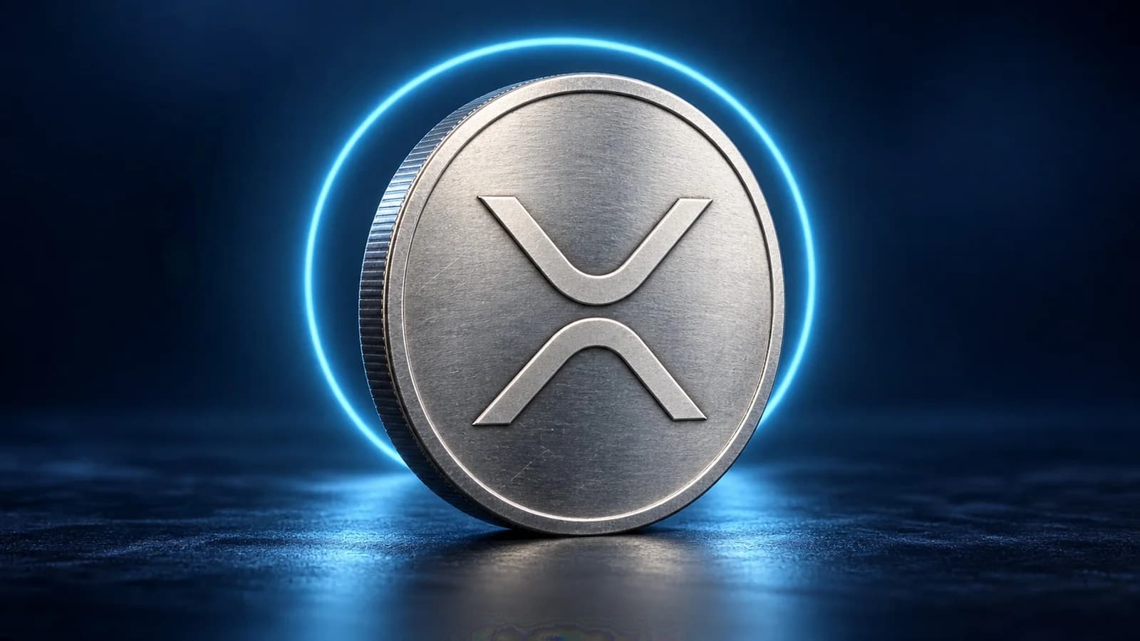 Illustration: eine silberne Münze mit dem Zeichen von XRP