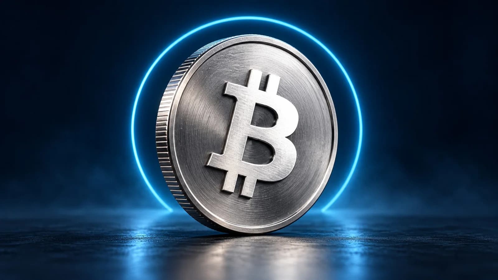 Illustration: eine silberne Münze mit dem Zeichen von Bitcoin