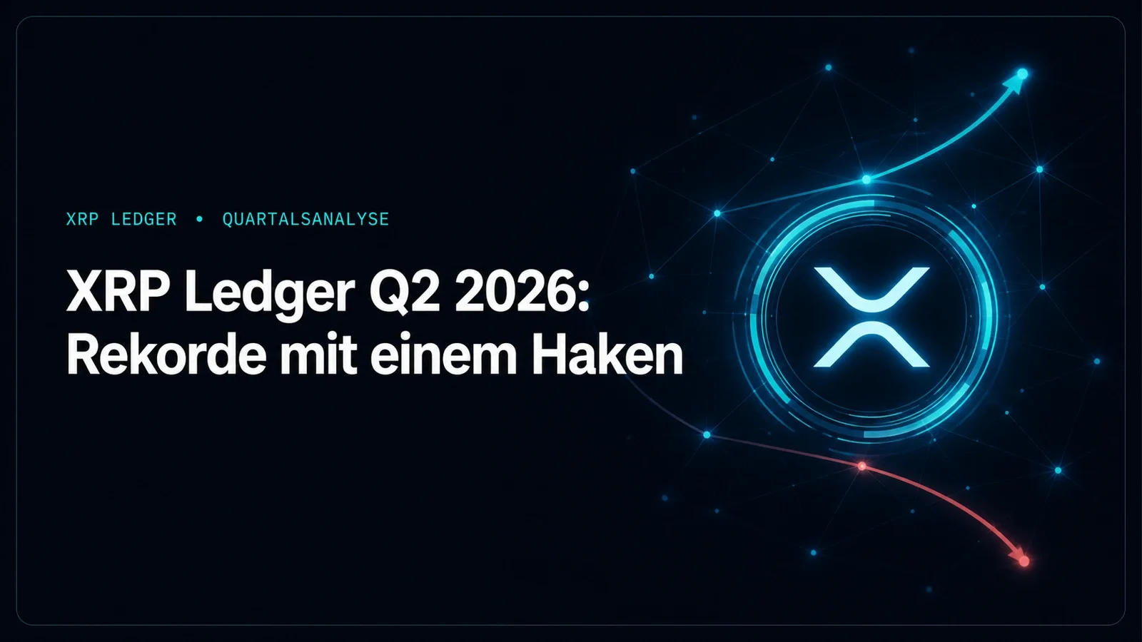 Abstrakte Datenvisualisierung mit stark wachsenden Vermögenswerten und einem dünner werdendenTransaktionsnetz auf dem XRP Ledger
