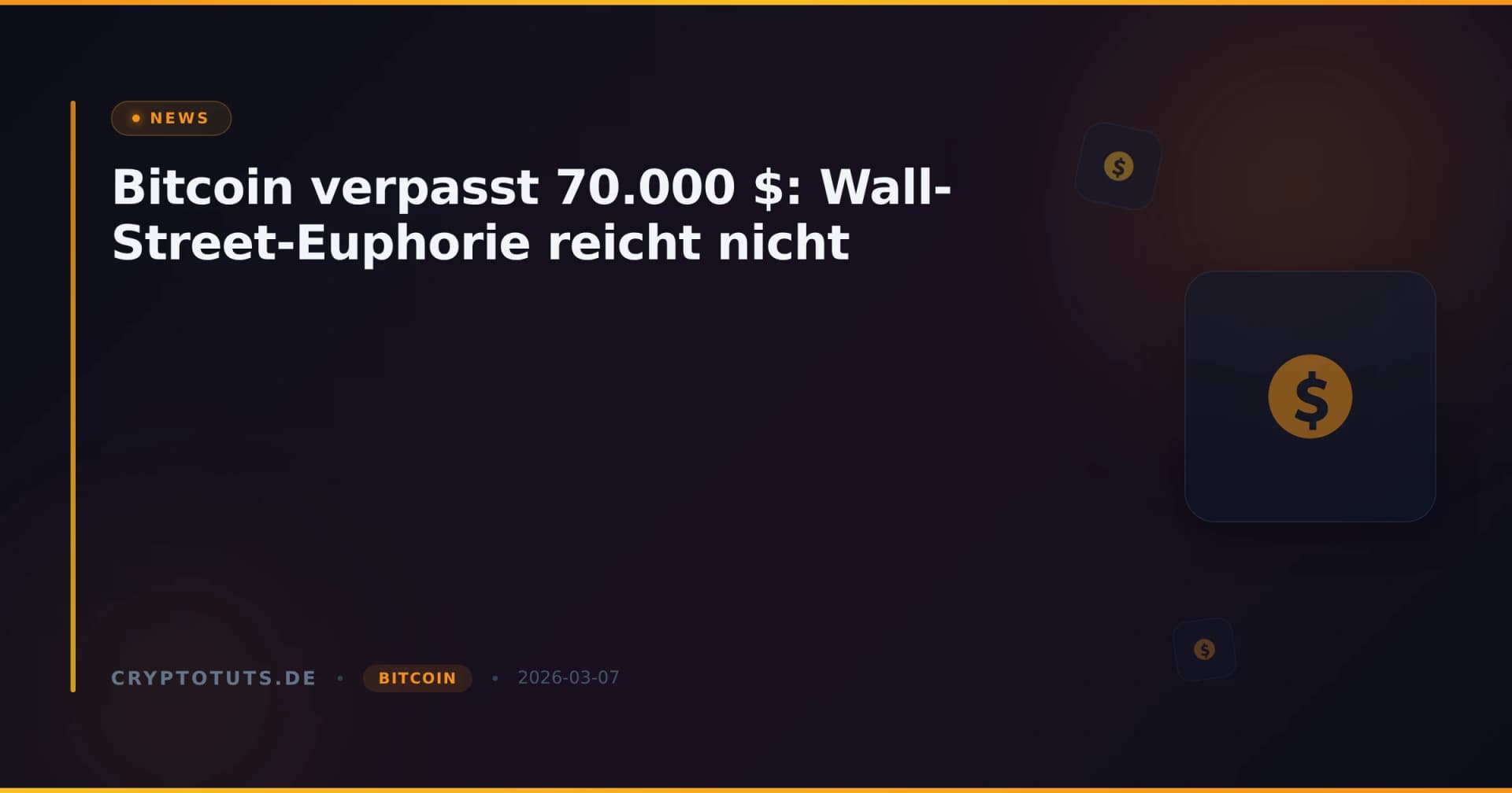 Bitcoin verpasst 70.000 $: Wall-Street-Euphorie reicht nicht