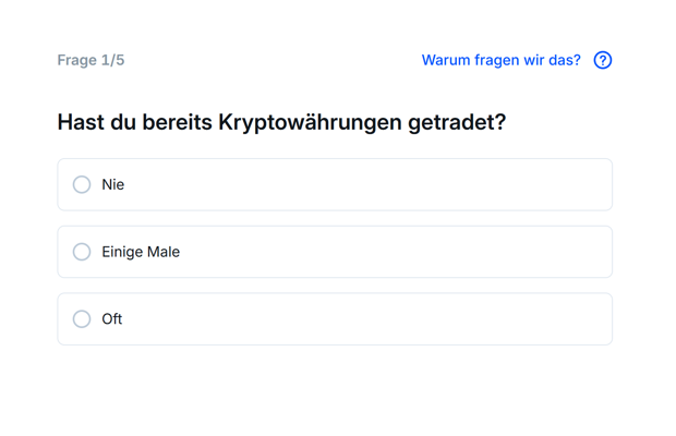 Bitvavo Profilfrage zur bisherigen Erfahrung mit Kryptowährungen