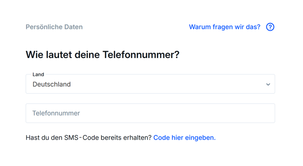 Bitvavo Telefonnummer bestätigen mit leerem Eingabefeld