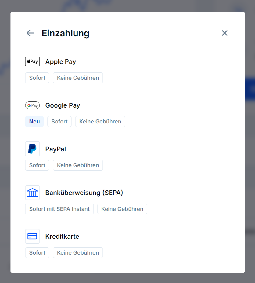 Bitvavo Zahlungsmethoden mit Banküberweisung per SEPA sowie weiteren Einzahlungswegen
