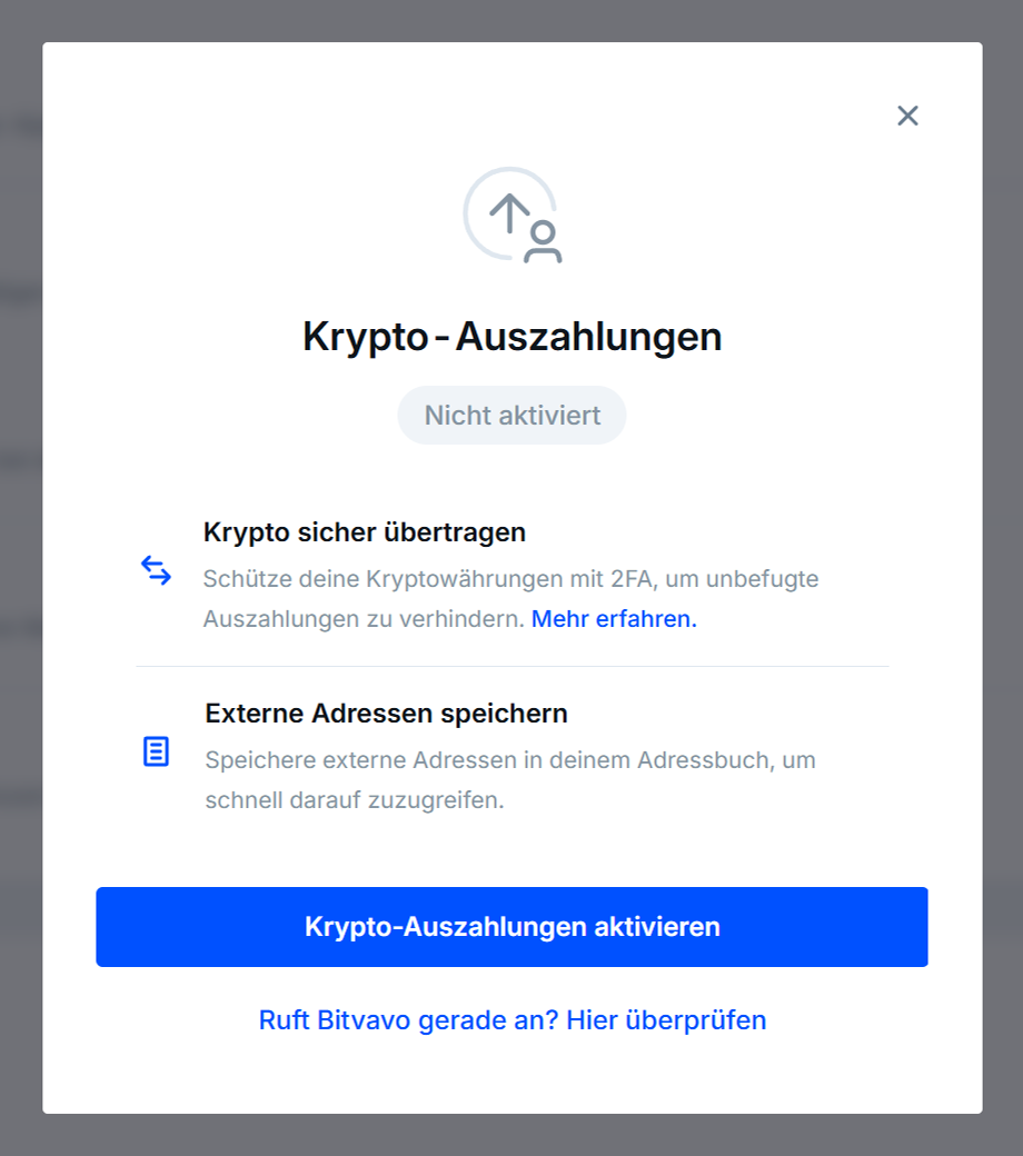Bitvavo Sicherheit: Krypto-Auszahlungen aktivieren und externe Adressen im Adressbuch speichern