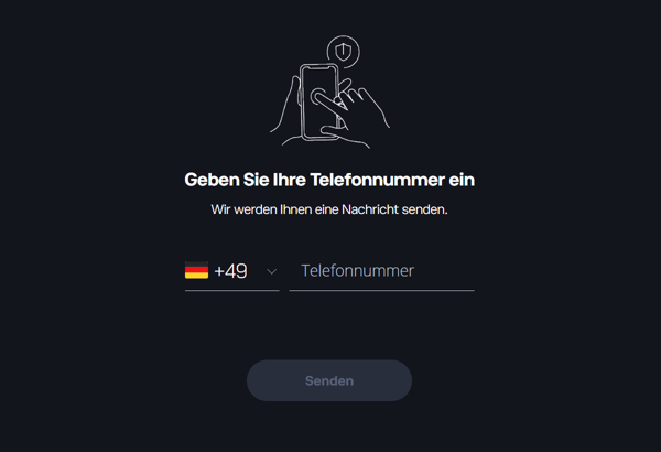 eToro: Telefonnummer eingeben für den SMS-Code