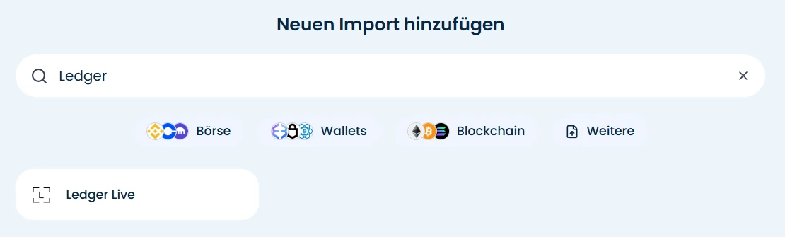 CoinTracking Imports mit Suche nach Ledger und dem Treffer Ledger Live