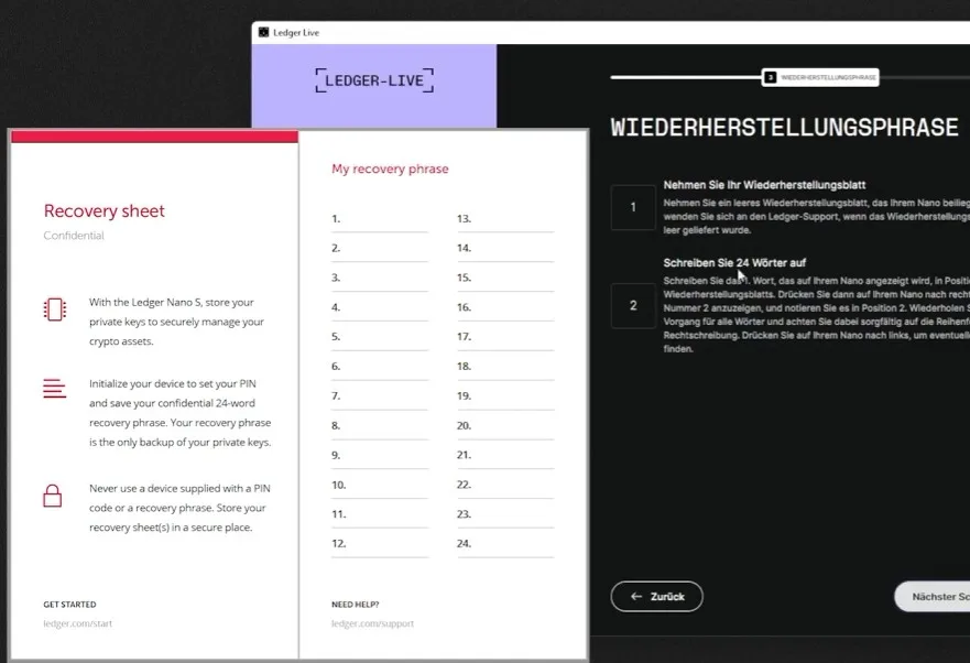Ledger: Seed-Phrase sichern