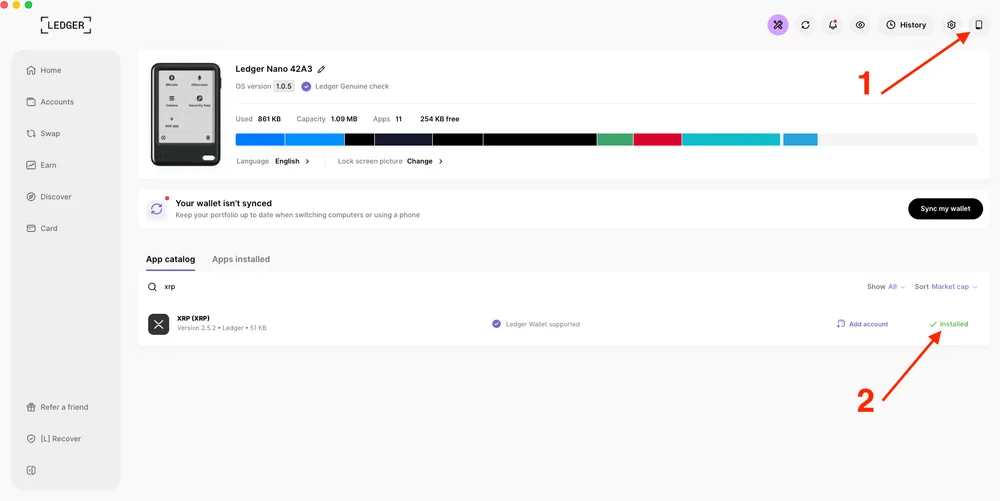 Ledger: XRP-App installieren