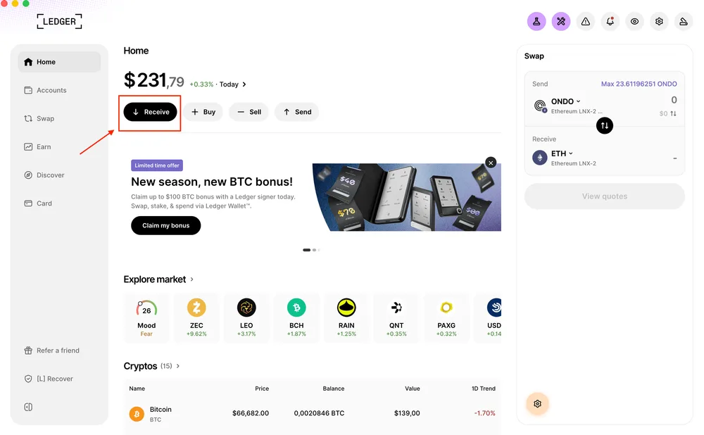 Ledger: XRP empfangen